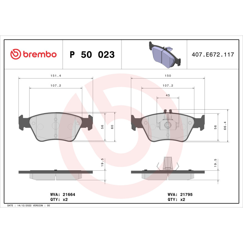 BREMBO P 50 023 Plaquettes de frein avant pour Mercedes E C CLK SLK
