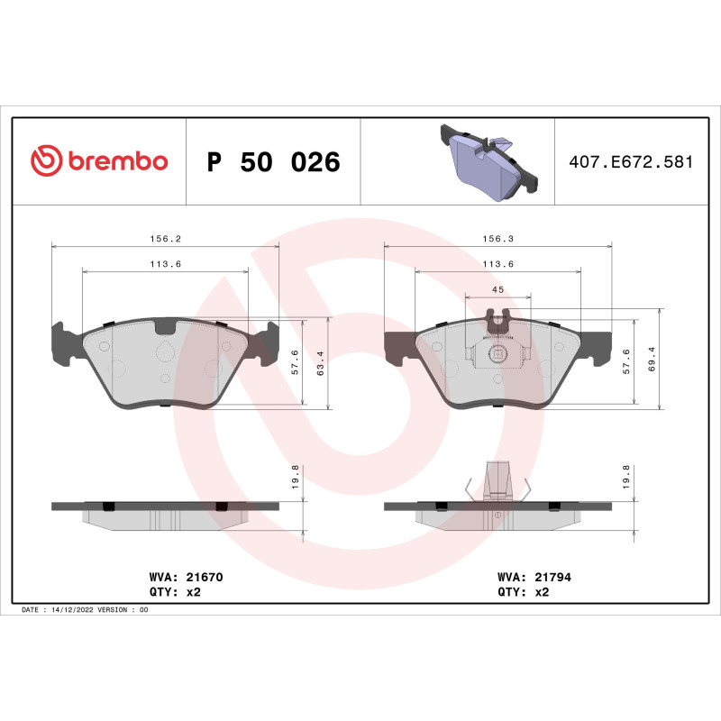 BREMBO P 50 026 Plaquettes de frein avant pour E CLK Crossfire S SLK