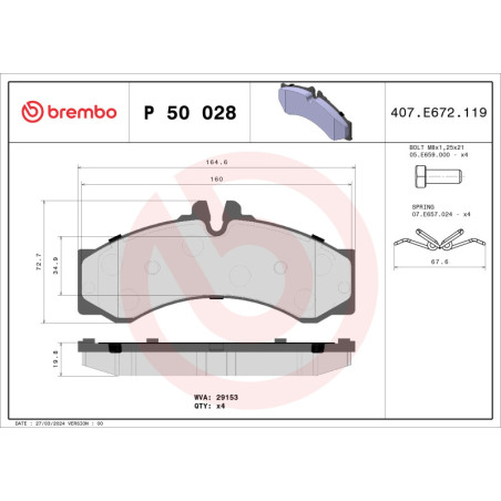 BREMBO P 50 028 Plaquettes de frein avant pour Sprinter LT Vario