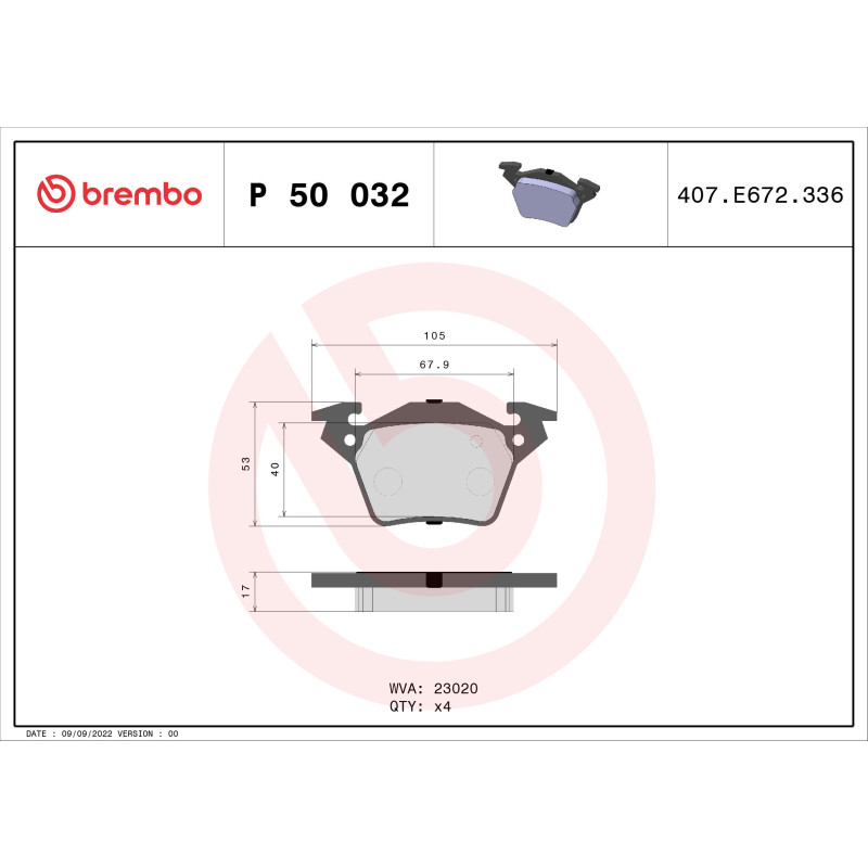 BREMBO P 50 032 Plaquettes de frein arrière pour Mercedes Vito V