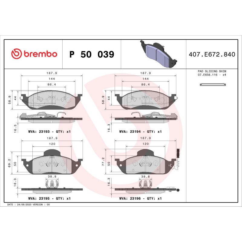 BREMBO P 50 039 Brzdové destičky přední pro Mercedes M