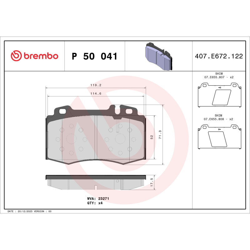 BREMBO P 50 041 Brzdové destičky přední pro Mercedes S SL M