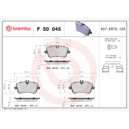 BREMBO P 50 045 Plaquettes de frein avant pour Mercedes C CLC CLK SLK