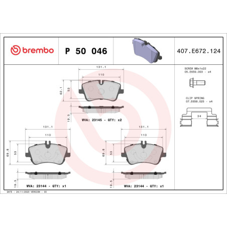 BREMBO P 50 046 Plaquettes de frein avant pour Mercedes C CLK SLK CLC