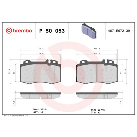 BREMBO P 50 053 Plaquettes de frein avant pour Mercedes C E CLK CLS S SL SLK