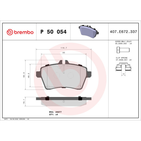 BREMBO P 50 054 Brake Pads Set Front for Mercedes A