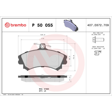 BREMBO P 50 055 Brake Pads Set Front for Colt CZC Forfour