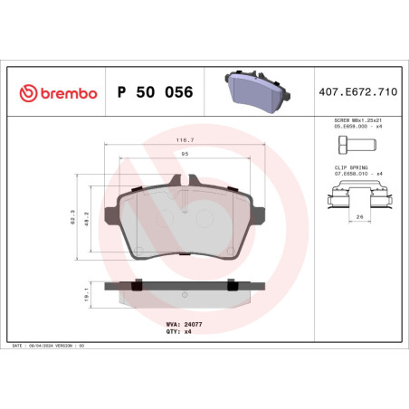 BREMBO P 50 056 Brake Pads Set Front for Mercedes A B