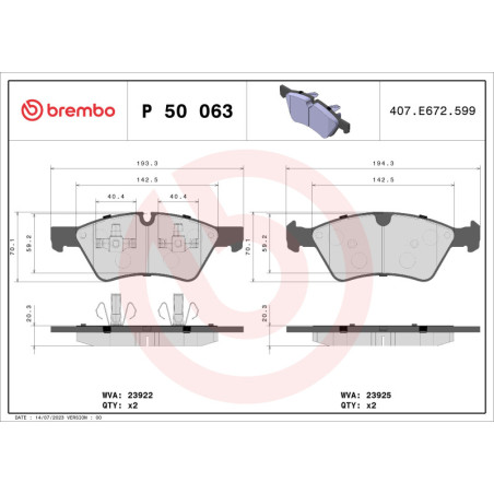 BREMBO P 50 063 Brzdové platničky predné pre Mercedes R E M GL G