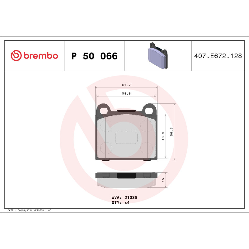 BREMBO P 50 066 Pastillas de freno trasero para S SL /8 W123 Commodore HECKFLOSSE P Admiral Senator
