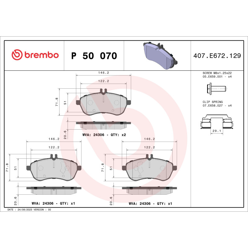 BREMBO P 50 070 Bremsbeläge Vorne für Mercedes C