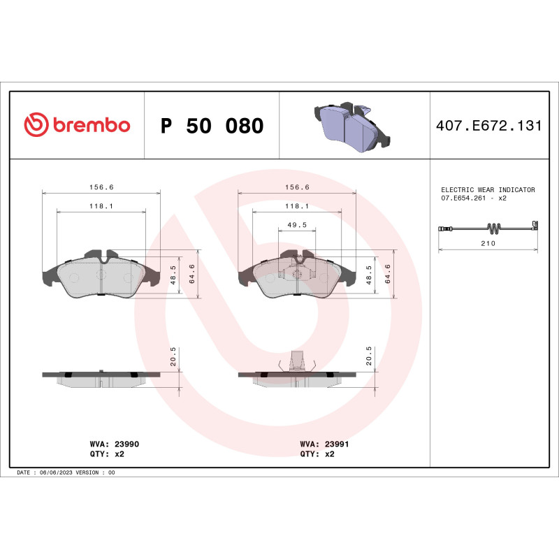 BREMBO P 50 080 Brzdové platničky predné pre Sprinter LT Vito V