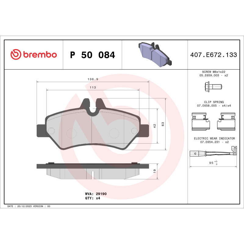 BREMBO P 50 084 Klocki hamulcowe tył dla Sprinter Crafter V