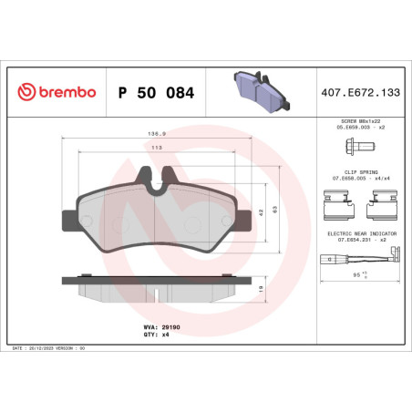 BREMBO P 50 084 Brake Pads Set Rear for Sprinter Crafter V