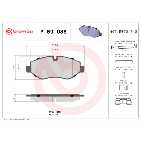 BREMBO P 50 085 Klocki hamulcowe przód dla Sprinter Vito Crafter Viano V EQV eVITO