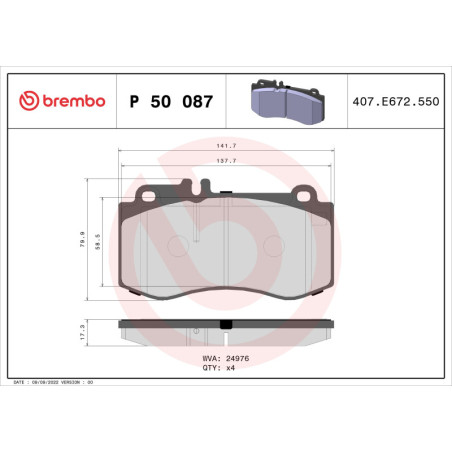 BREMBO P 50 087 Brzdové destičky přední pro Mercedes E CLS