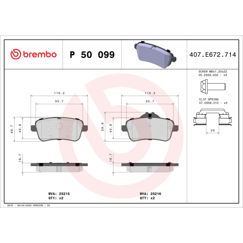 BREMBO P 50 099 Klocki hamulcowe tył dla Mercedes GLE M GL GLS CLA A GLA SLC C SLK