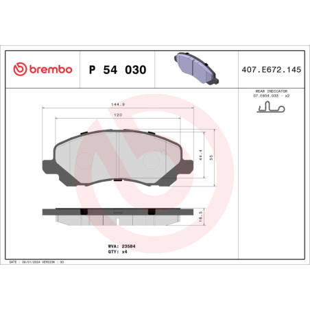BREMBO P 54 030 Brake Pads Set Front for Lancer Outlander ASX Galant Sebring Compass Eclipse Avenger