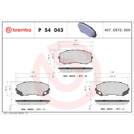 BREMBO P 54 043 Brzdové destičky přední pro