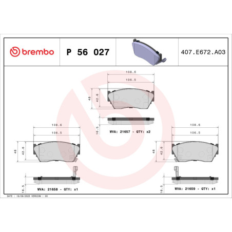 BREMBO P 56 027 Brake Pads Set Front for Sunny Deville 100 Cutlass Eldorado Regal