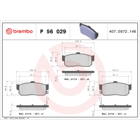 BREMBO P 56 029 Brzdové platničky zadné pre Almera Maxima Primera 100 Sunny i30 Sentra