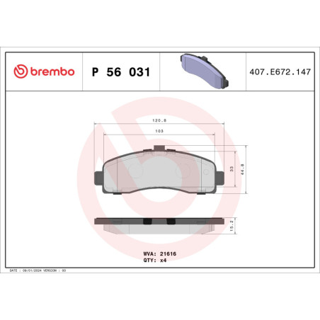 BREMBO P 56 031 Pastillas de freno delantero para Nissan Micra