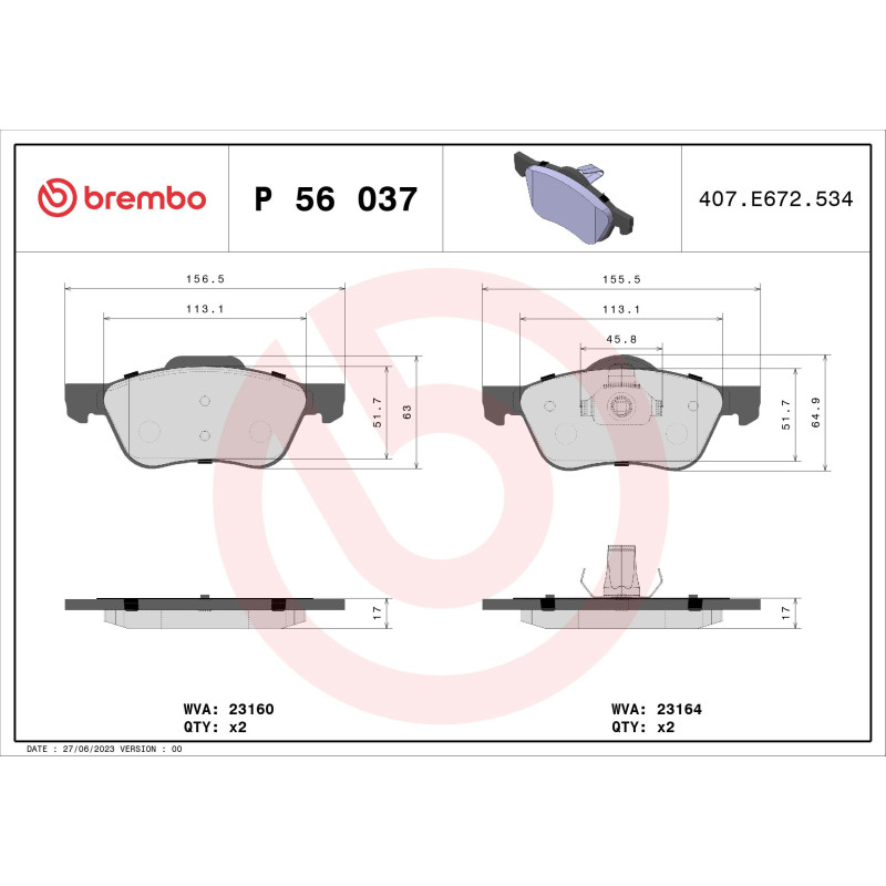 BREMBO P 56 037 Pastillas de freno delantero para Nissan Primera