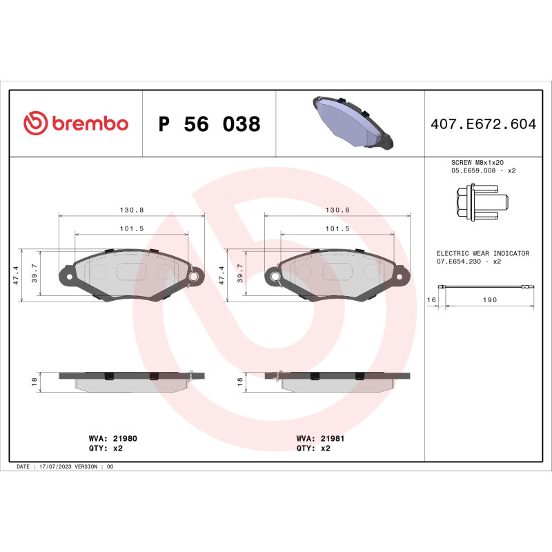 BREMBO P 56 038 Klocki hamulcowe przód dla Kangoo Kubistar Almera