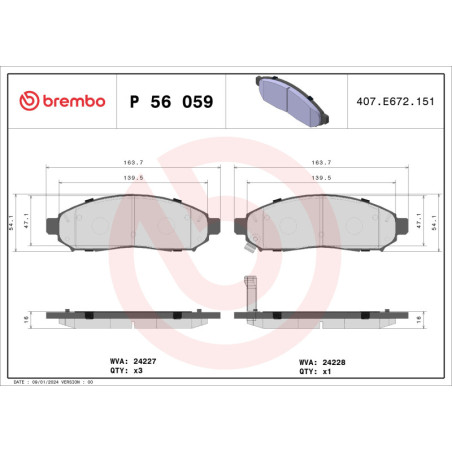 BREMBO P 56 059 Pastiglie freno anteriore per NP300 Pathfinder Xterra Serena Navara
