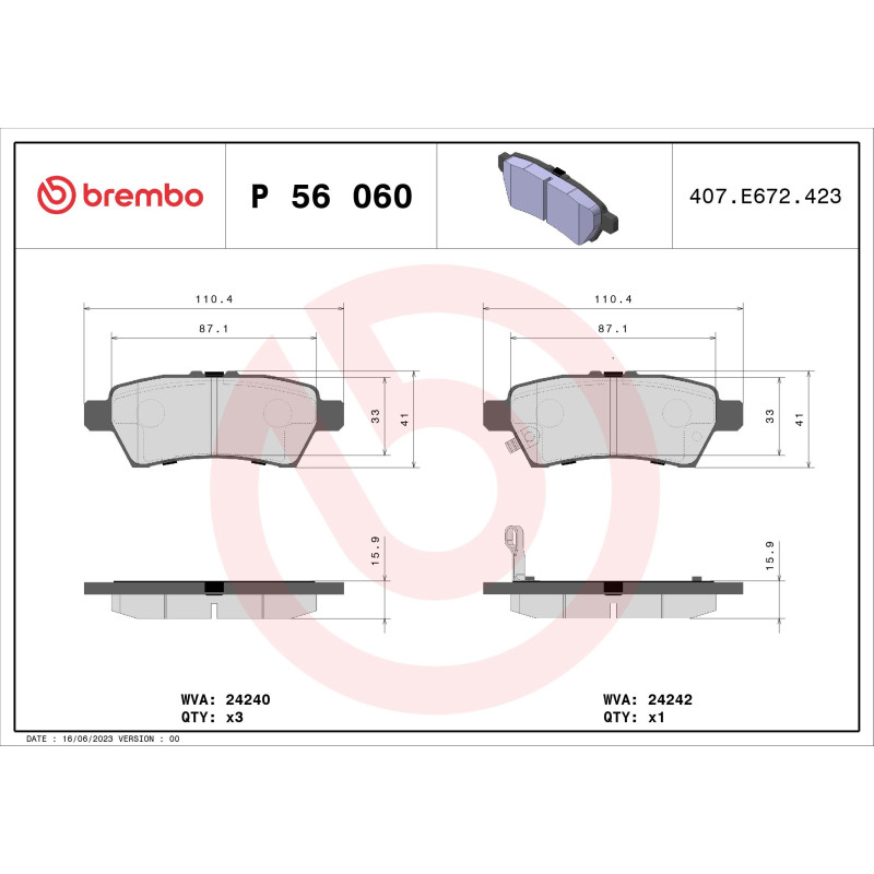BREMBO P 56 060 Plaquettes de frein arrière pour NP300 Pathfinder Xterra