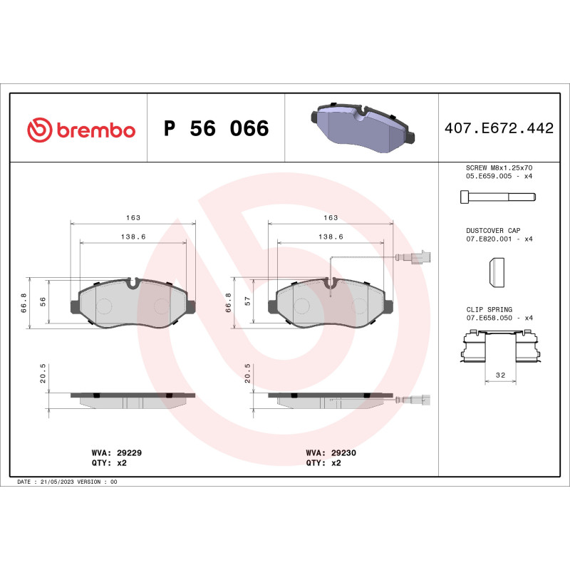 BREMBO P 56 066 Klocki hamulcowe przód dla Nissan Cabstar