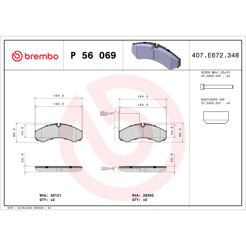 BREMBO P 56 069 Pastiglie freno posteriore per Daily Cabstar