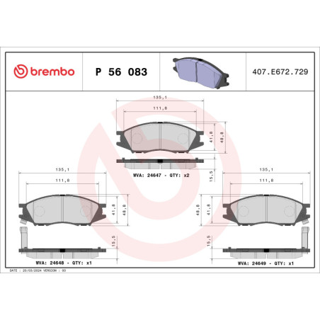BREMBO P 56 083 Pastillas de freno delantero para Nissan Almera Sunny
