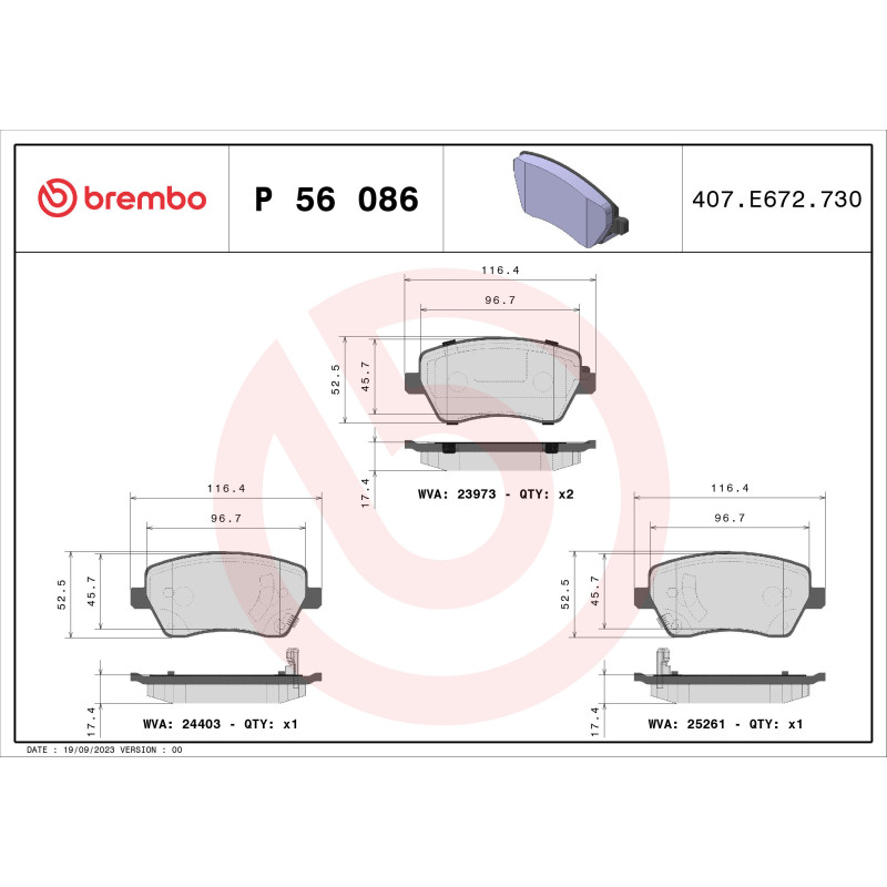 BREMBO P 56 086 Brake Pads Set Front for Micra Note Scala