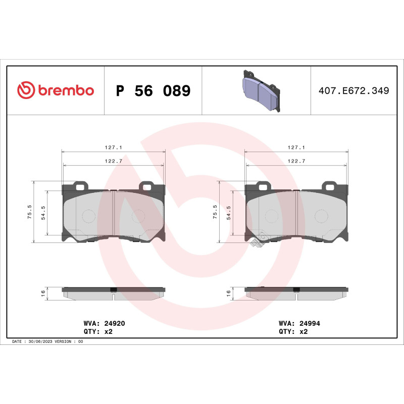 BREMBO P 56 089 Brzdové platničky predné pre 370 FX G Q60 Q70 Q50 QX70 M37 Skyline