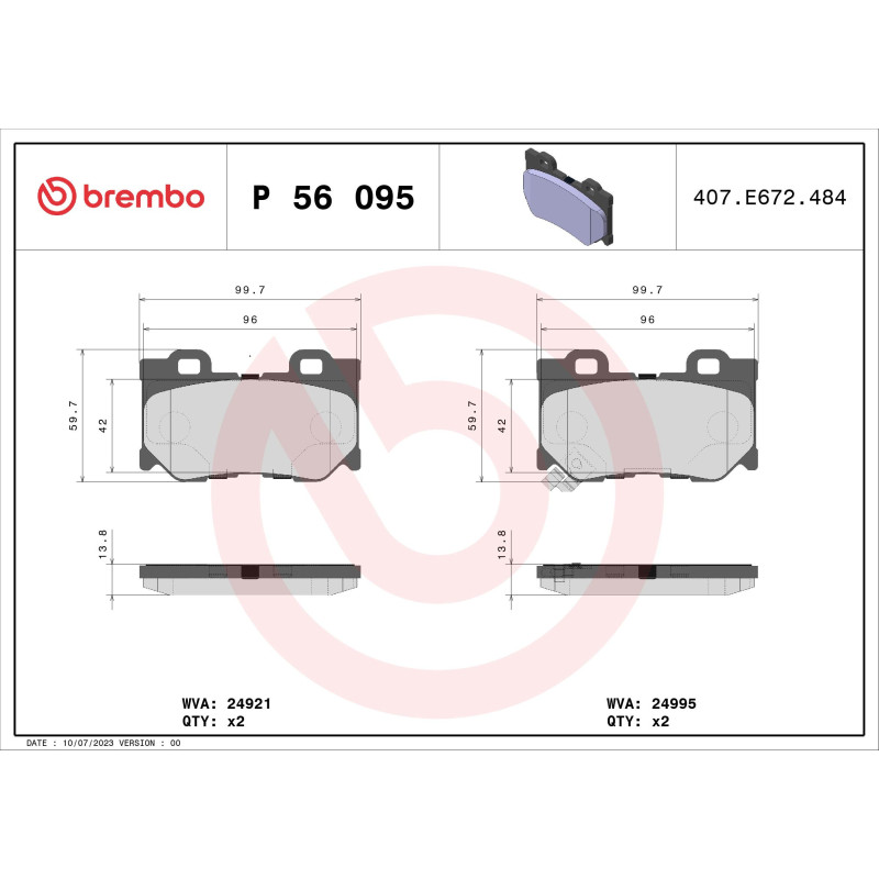 BREMBO P 56 095 Bremsbeläge Hinten für 370 G FX Q60 Q50 Q70 QX70 M37 Skyline