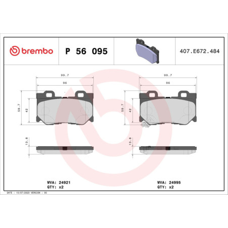 BREMBO P 56 095 Brzdové destičky zadní pro 370 G FX Q60 Q50 Q70 QX70 M37 Skyline