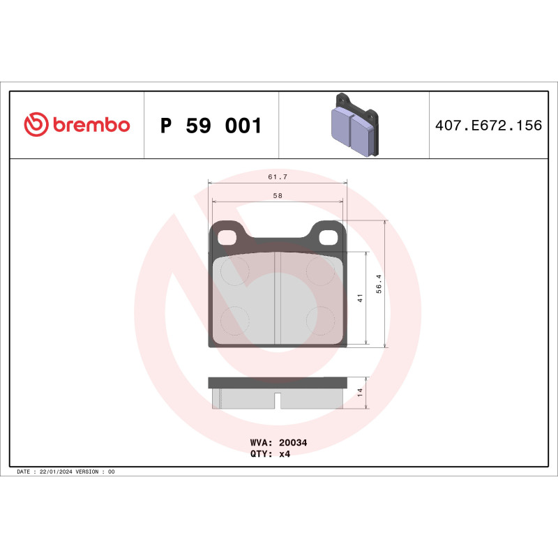 BREMBO P 59 001 Brzdové platničky predné pre Alfetta Giulia GT 911 Giulietta Horizon 914 Spider