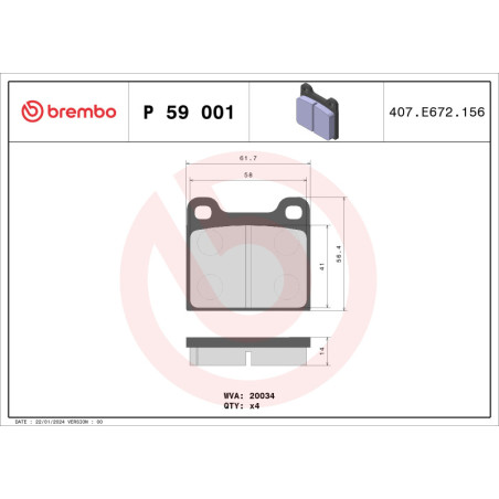 BREMBO P 59 001 Brzdové destičky přední pro Alfetta Giulia GT 911 Giulietta Horizon 914 Spider