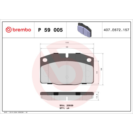 BREMBO P 59 005 Brzdové platničky predné pre Kadett Ascona Cavalier Corsa Astra Rekord Vectra Manta