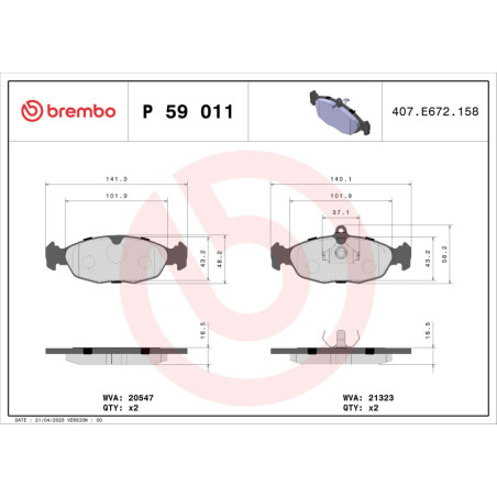 BREMBO P 59 011 Pastiglie freno anteriore per Astra Corsa Vectra Cavalier Nova Lanos Combo Nexia