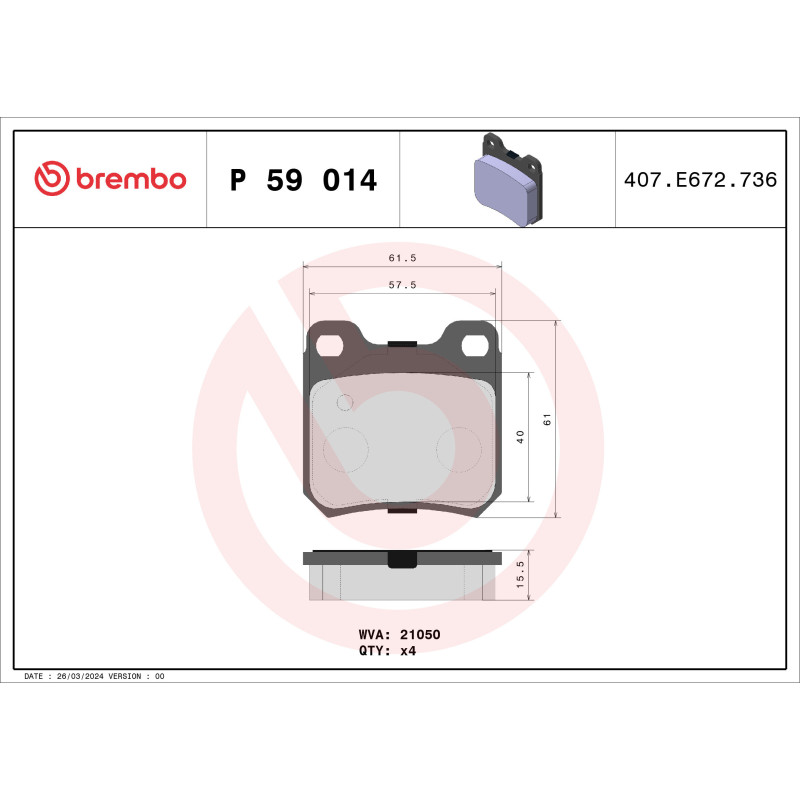 BREMBO P 59 014 Plaquettes de frein arrière pour Vectra Omega 9-3 Carlton Senator 900