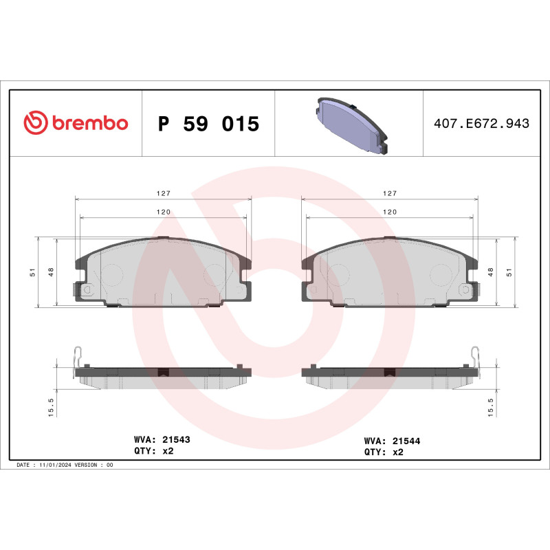 BREMBO P 59 015 Brzdové destičky přední pro Campo Frontera Trooper Brava TFR/TFS D-Max Pickup