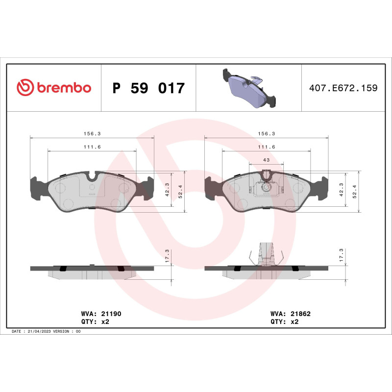 BREMBO P 59 017 Brzdové destičky přední pro Vectra Astra Cavalier Kadett Omega Calibra Carlton