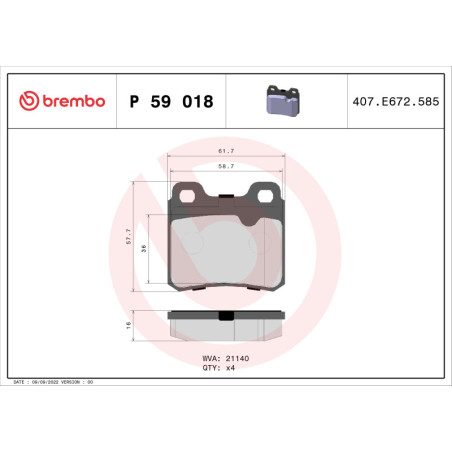 BREMBO P 59 018 Plaquettes de frein arrière pour Astra Vectra Cavalier Calibra 900 Kadett