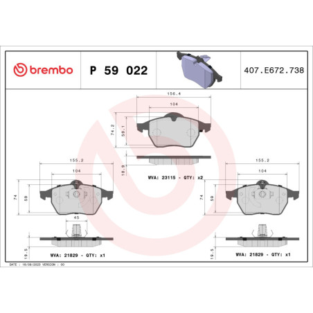 BREMBO P 59 022 Brzdové destičky přední pro Vectra 9-5 Calibra