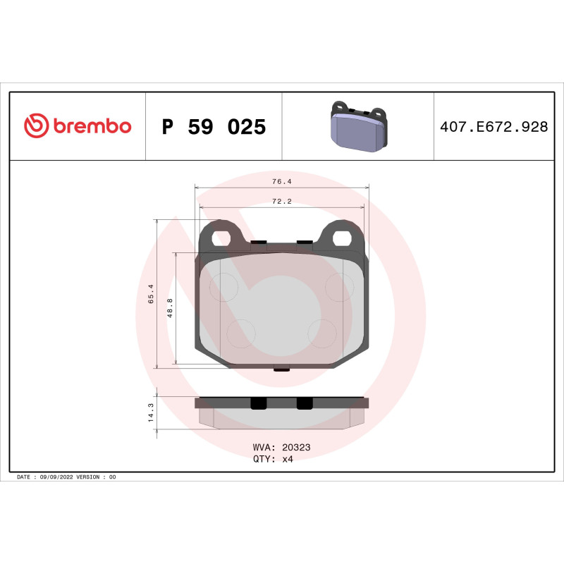 BREMBO P 59 025 Pastillas de freno delantero para Elise Exige VX220 2 Europa Roadster Speedster