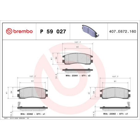 BREMBO P 59 027 Bremsbeläge Hinten für Impala Seville Regal Sintra Deville Alero Eldorado Caprice
