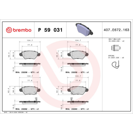 BREMBO P 59 031 Pastiglie freno posteriore per Astra Zafira Astravan Corsa