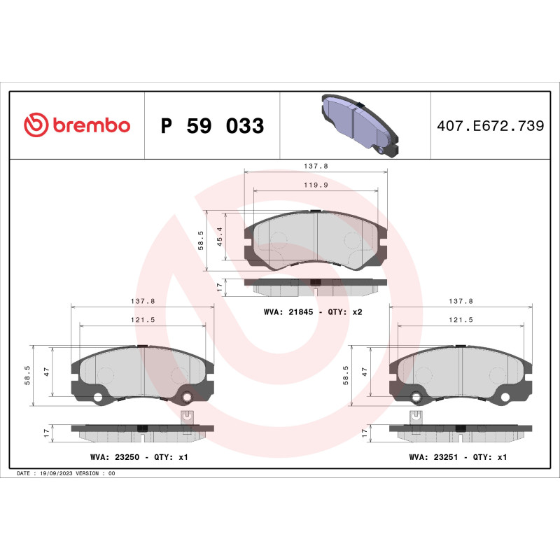 BREMBO P 59 033 Brzdové platničky predné pre Frontera